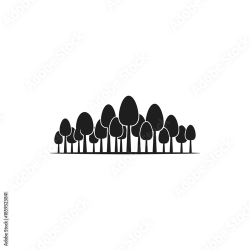 A stylized silhouette of a dense forest of various trees, creating a natural and organic graphic design element