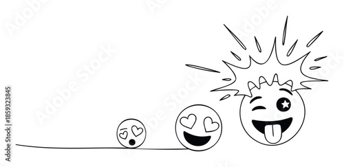 Cheerful hand drawn doodle faces representing different emotional expressions and a progression of feelings perfect for social media content or childrens learning materials