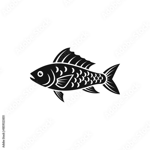 Simple Black and White Icon of a Fish, Clean and Elegant Illustration