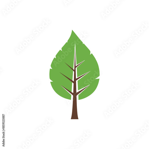 A simple green leaf illustration with a brown stem, symbolizing nature and growth, perfect for eco-friendly branding and design projects