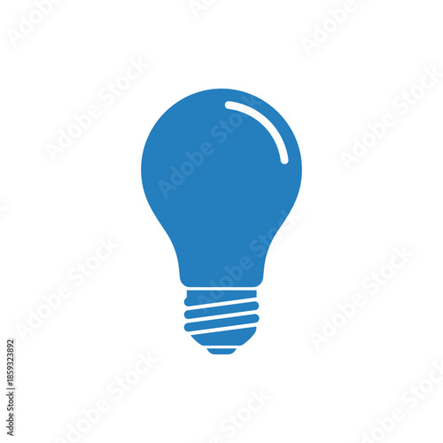 Bright blue light bulb icon symbolizing a new idea, innovation, inspiration, or creative solution, representing thought process, energy, and illumination