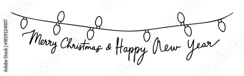 Festive string lights with a handwritten Merry Christmas and Happy New Year message perfect for holiday greeting decorations or seasonal event announcements