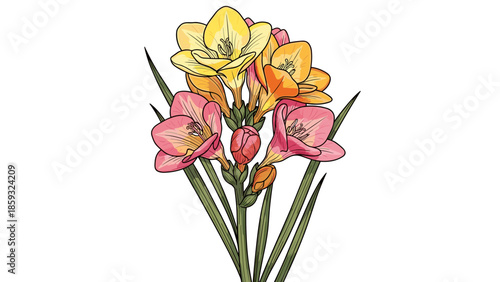 Colorful Freesia Flowers in Full Bloom.