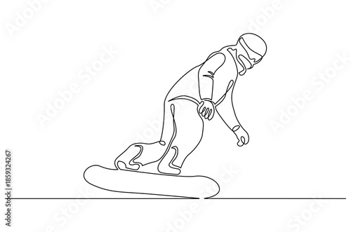 Continuous one line drawing of Skier skiing downhill in high mountains. Single line drawing illustration of Ski walking in the mountains. Ski resort concept vector art. Doodle line illustration.