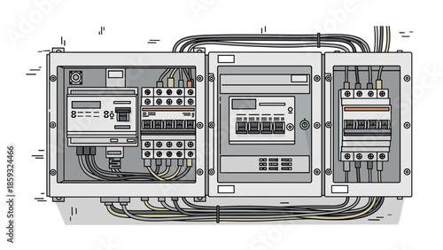 Electrical Control Panel with Circuit Breakers.