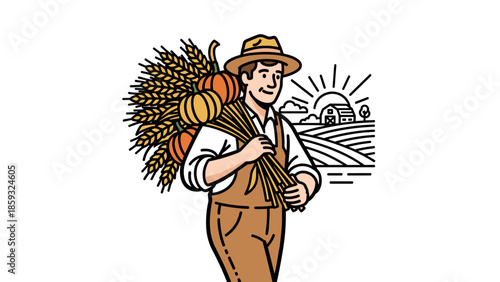 Farmer Carrying Harvest Produce on Shoulder.