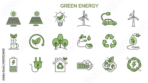 Green Energy Icons Collection Renewable Symbols.