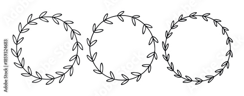 Simple botanical leaf wreaths perfect for elegant wedding invitations, greeting messages, decorative stationery, and natural organic product packaging