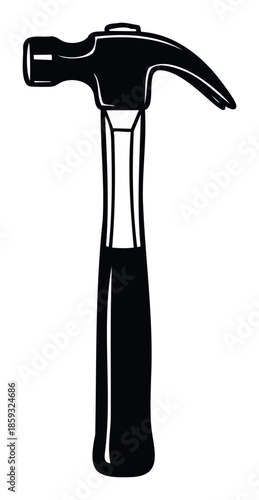A robust claw hammer rendered in a striking black and white iconic style, perfect for representing construction, home improvement, and repair services in various practical and informative