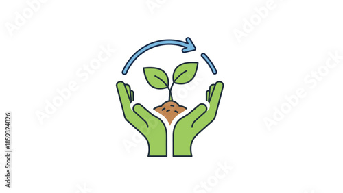 Hands Holding Small Green Plant.