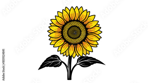 Illustration of a Sunflower with Leaves.
