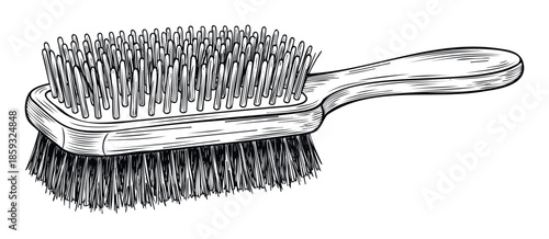 Detailed vintage style hairbrush engraving featuring dual bristled design, perfect for beauty and personal care industry branding or barbershop promotional materials
