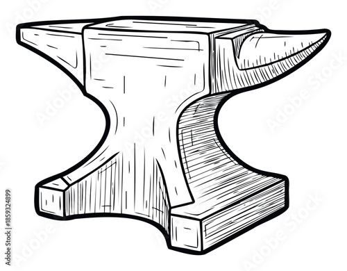 Traditional heavy metal anvil sketch, essential equipment for blacksmithing and metalworking, suitable for historical craftsmanship and industrial design concepts.