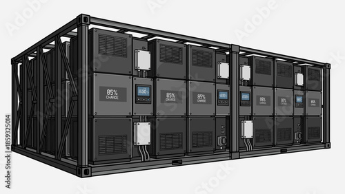 Large Black Server Cabinet with Multiple Units.