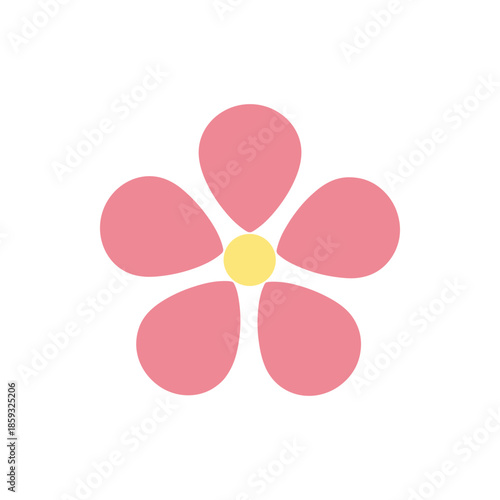A simple pink flower icon with a yellow center, symbolizing nature's beauty and delicate charm