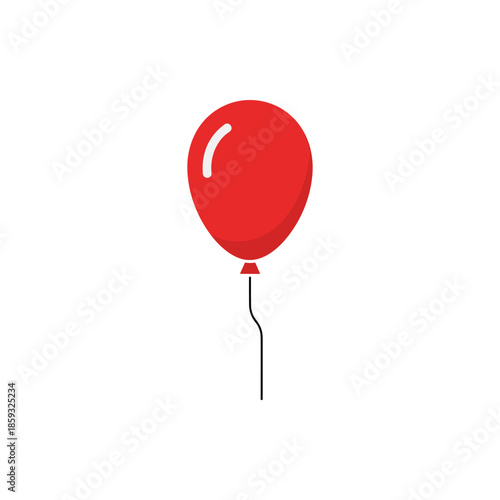 A vibrant red balloon floats serenely against a clean white background, its string elegantly trailing