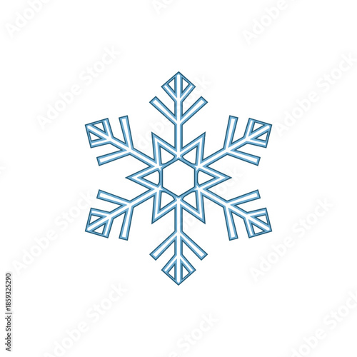 Stylized blue snowflake icon representing winter cold and frosty weather. A delicate symmetrical ice crystal symbol perfect for seasonal designs, Christmas, and freezing temperatures