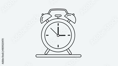Simple Line Art Alarm Clock Illustration.