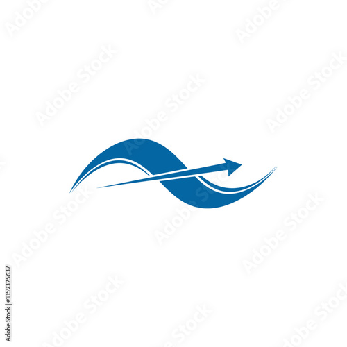 Dynamic blue wave arrow icon symbolizing continuous progress, innovation, and endless flow, representing forward momentum and future direction in a sleek, modern graphic design
