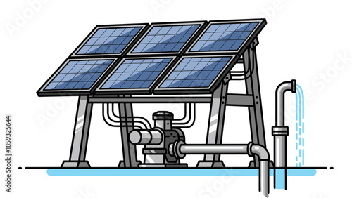 Solar Powered Water Pump System Illustration.