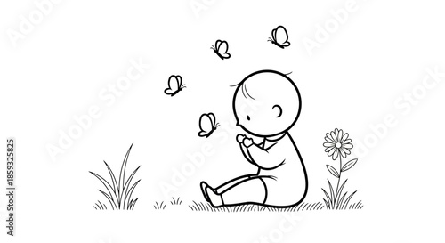 Babys Delight A Whimsical Encounter with Butterflies in a Meadow.