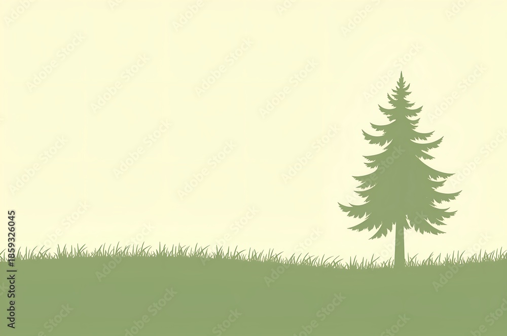 Naklejka premium Evergreen Tree Silhouette Over Grassy Field