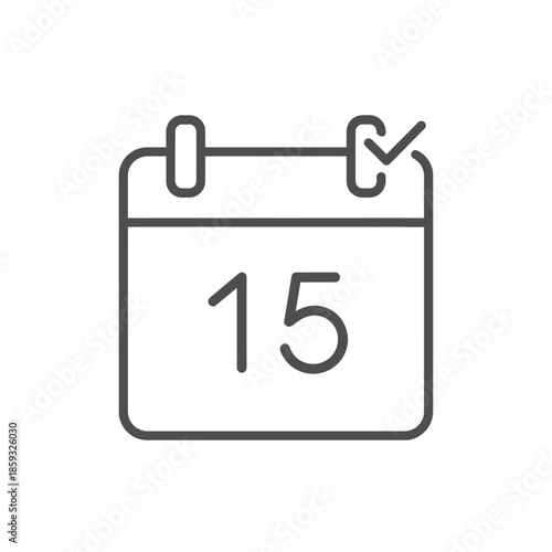 Calendar Icon with Number 15 and Check Mark - Planning, Scheduling, Deadline Concept