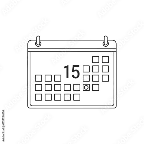 Calendar icon with number 15 highlighted, simple flat design, graphic resource