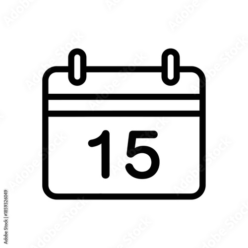 Calendar icon with number 15, graphic representation of a date, planning, and deadlines