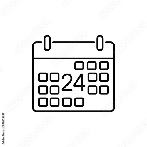Calendar icon with number 24 highlighted, simple outline design, graphic resource for planning