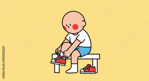 Child Tying Shoelaces on Bench A Moment of Independence and Focus.