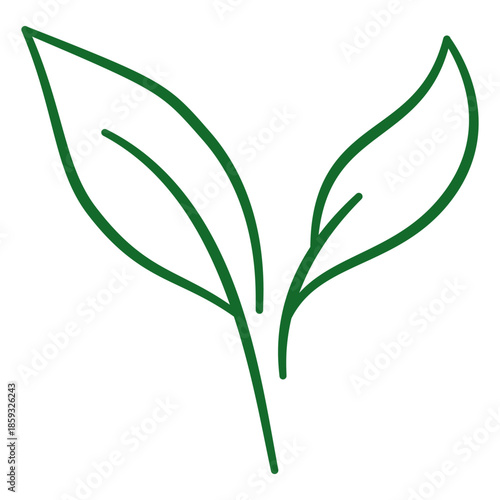 Simple symmetrical twin leaves sprout outline minimalist line art graphic