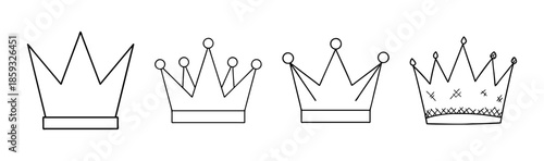 A collection of minimal minimalistic crown outlines showcasing various simple royal headwear designs and symbols