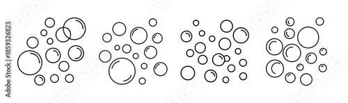 Hand drawn bubble set with various sizes and styles, illustrating effervescence and lightness
