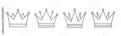 Outline crown icon set representing royalty, success, victory, and premium status