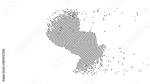 Paraguay Map Forming from Flying Dots in Gray to Black