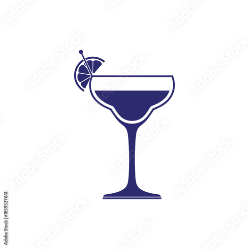 A blue margarita cocktail in a coupe glass with a lime wedge and a pick, presented on a white background for a clean and sophisticated aesthetic