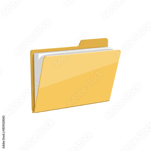 A digital illustration of a yellow file folder with documents peeking out from inside, ready for organization and storage
