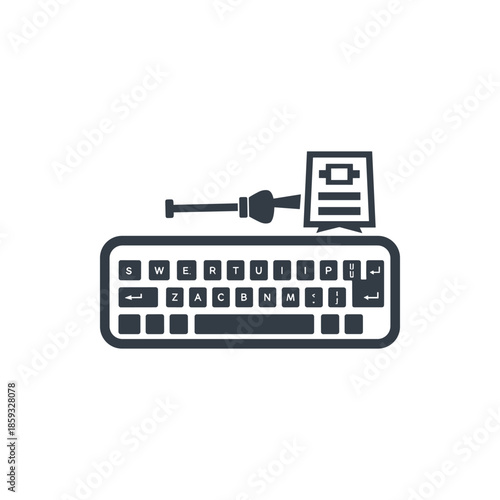 Conceptual icon illustrating the creation of digital content through typing on a keyboard, symbolizing the impactful process of developing documents and information