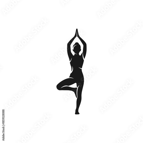 Silhouette of a person performing a tree pose, symbolizing balance, mindfulness, and yoga practice