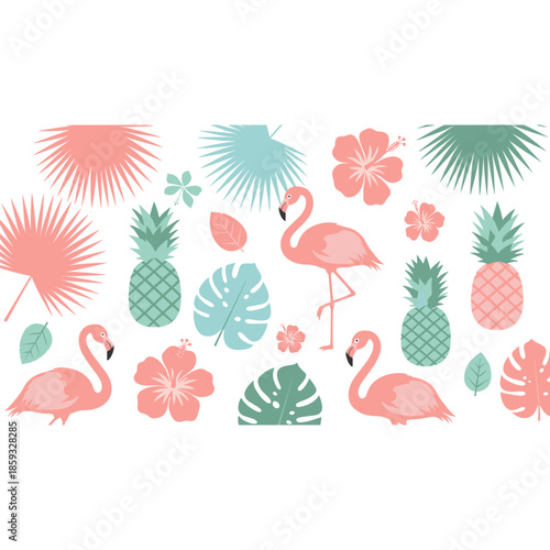 Exotic Summer Vacation Tropical Paradise with Flamingos and Pineapples