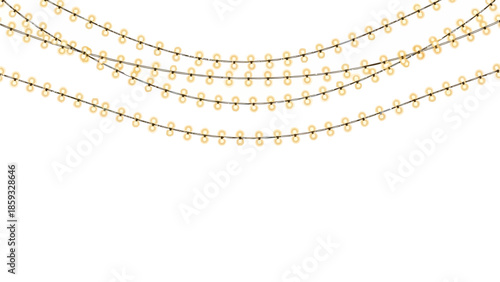 Festive glowing string lights creating a magical and celebratory atmosphere on a white background