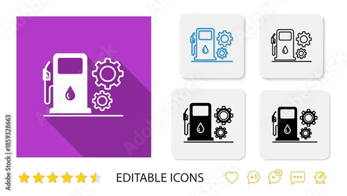 Fuel station icon with gears, symbol of mechanics and power generation