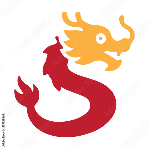 Vibrant red and gold stylized dragon icon, a powerful mythical creature symbolizing prosperity and good fortune for the festive lunar new year celebration. 
