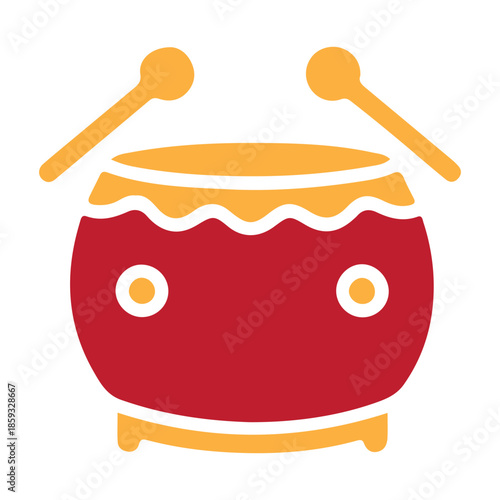 Vibrant traditional drum and drumsticks, a symbol of joyful celebration and rhythmic energy for the upcoming lunar new year festivities, bringing good fortune and prosperity