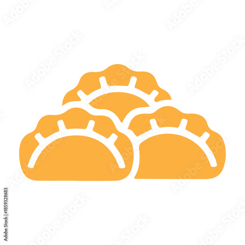 A festive golden dumpling icon, perfect for lunar new year celebrations. This traditional food symbolizes prosperity, good fortune, and joy during holiday gatherings