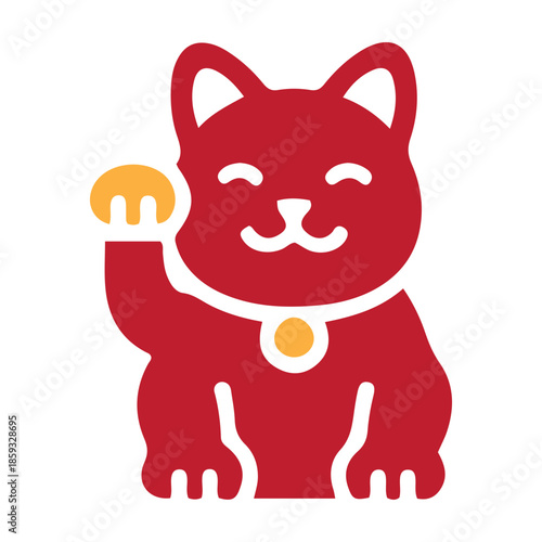 A vibrant red lucky waving cat icon, symbolizing prosperity and fortune, perfect for greeting the joyful arrival of the Lunar New Year celebrations