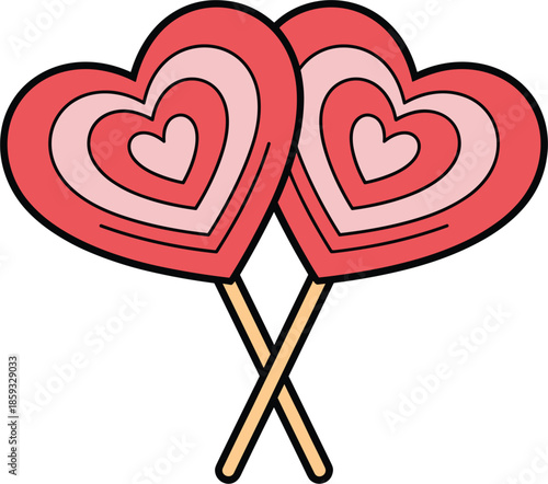 Two Red Heart Shaped Lollipops on Sticks candy sweet