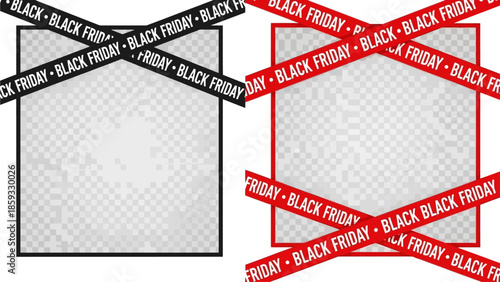Black Friday Sale Event Graphics with Warning Tape and Transparent Square Areas
