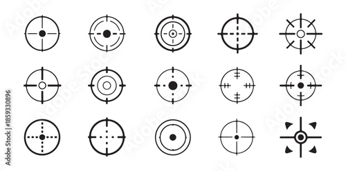 Gun scope crosshair symbols set for weapon aim interface shooting target icons sniper optical sight design element